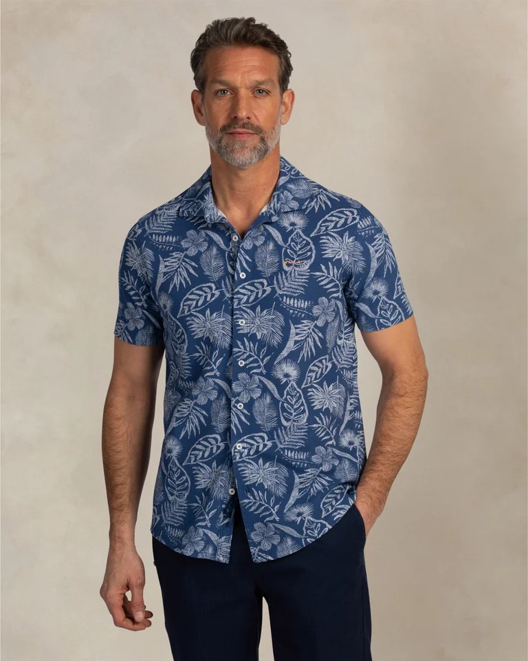 NZA Overhemd Korte Mouw Navy Sky